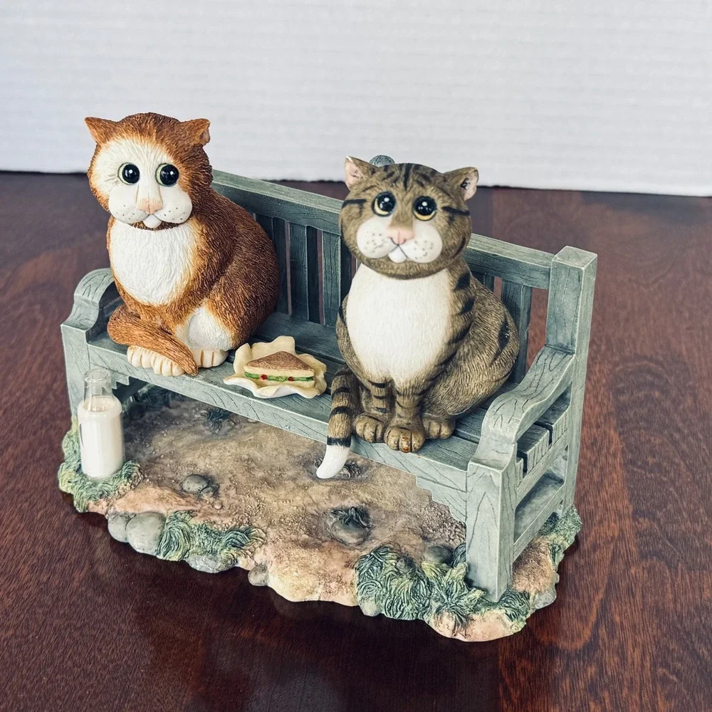 Comic & Curious Cats Linda Jane Smith THREE'S A CROWD Park Bench 2 Cats 1 Bird